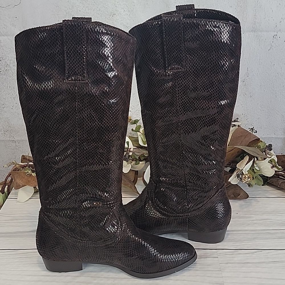 Honey Bee knee high python textured fabric boots … - image 5